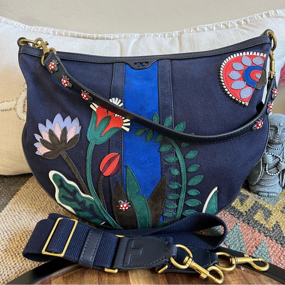 Tory Burch Navy Floral Hobo Bag